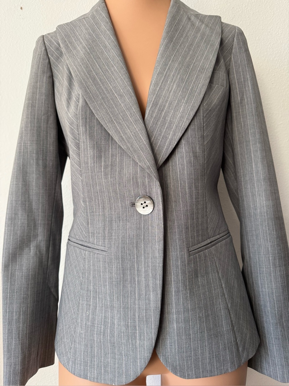 DANA BUCHMAN Gray Pinstripe Single-Button Blazer Jacket Size 4